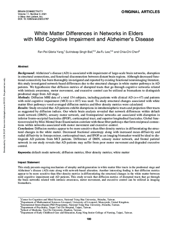 (PDF) White Matter Differences in Networks in Elders with Mild ...