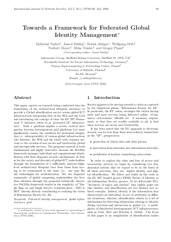(PDF) Global Identity Management Framework for ICT Integration