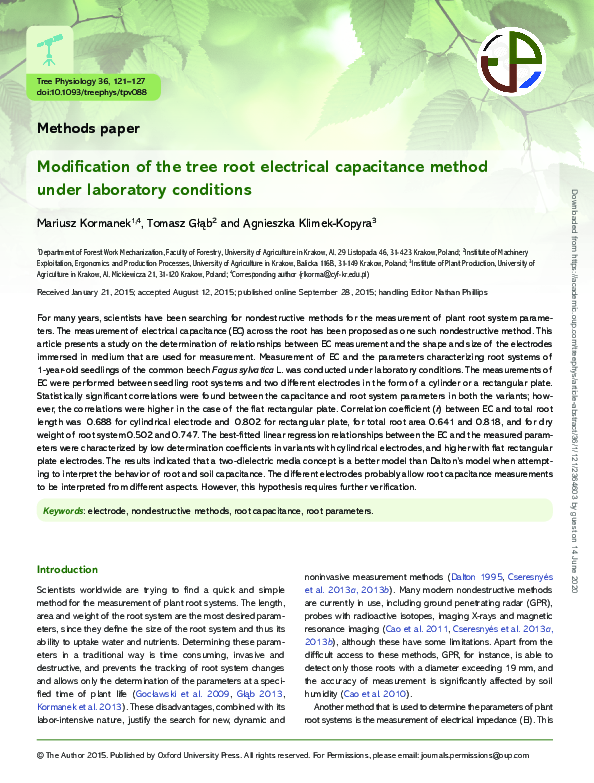 (PDF) Modification of the tree root electrical capacitance method under ...