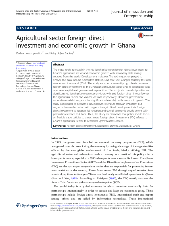 (PDF) Agricultural sector foreign direct investment and economic growth ...