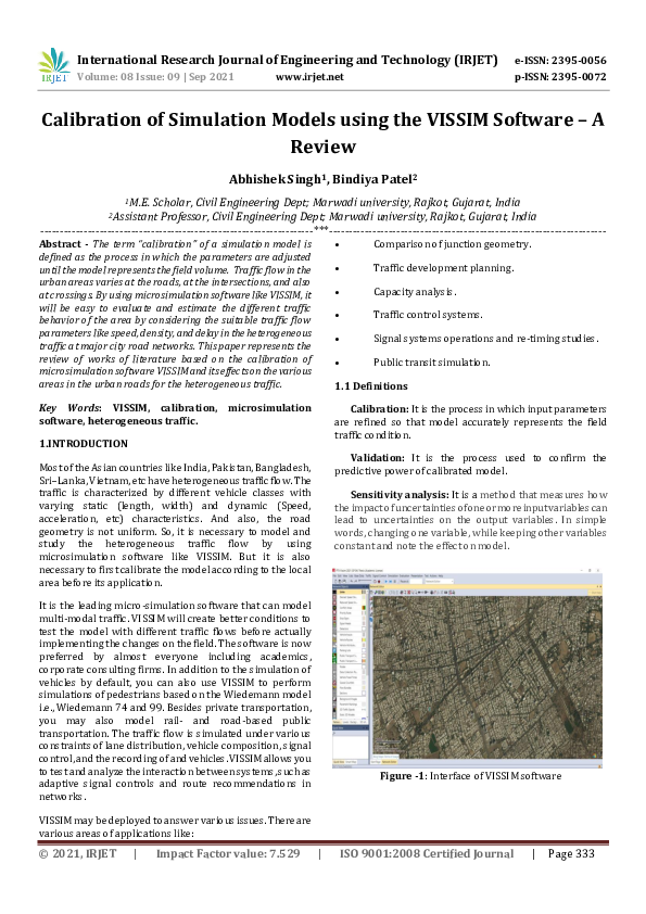 (PDF) IRJET- Calibration of Simulation Models using the VISSIM Software ...