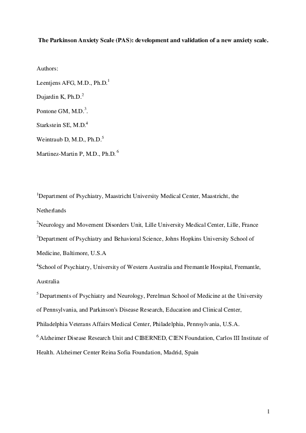 (PDF) The Parkinson Anxiety Scale (PAS): Development and validation of ...