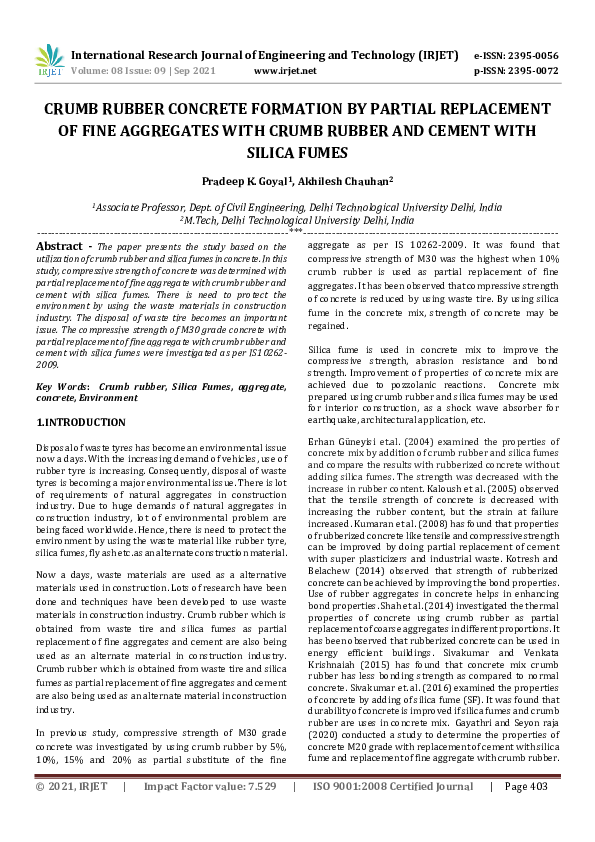 (PDF) IRJET- CRUMB RUBBER CONCRETE FORMATION BY PARTIAL REPLACEMENT OF ...