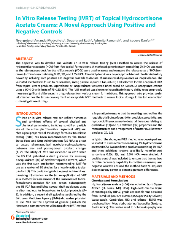 (PDF) In Vitro Release Testing (IVRT) of Topical Hydrocortisone Acetate ...