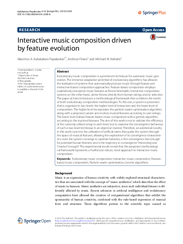 (PDF) Interactive music composition driven by feature evolution