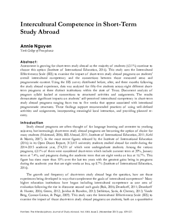 (PDF) Intercultural Competence in Short-Term Study Abroad