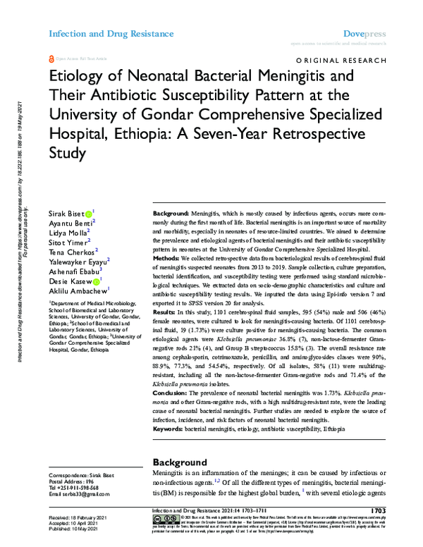 (PDF) Etiology of Neonatal Bacterial Meningitis and Their Antibiotic ...