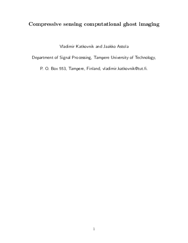 (PDF) Compressive sensing computational ghost imaging
