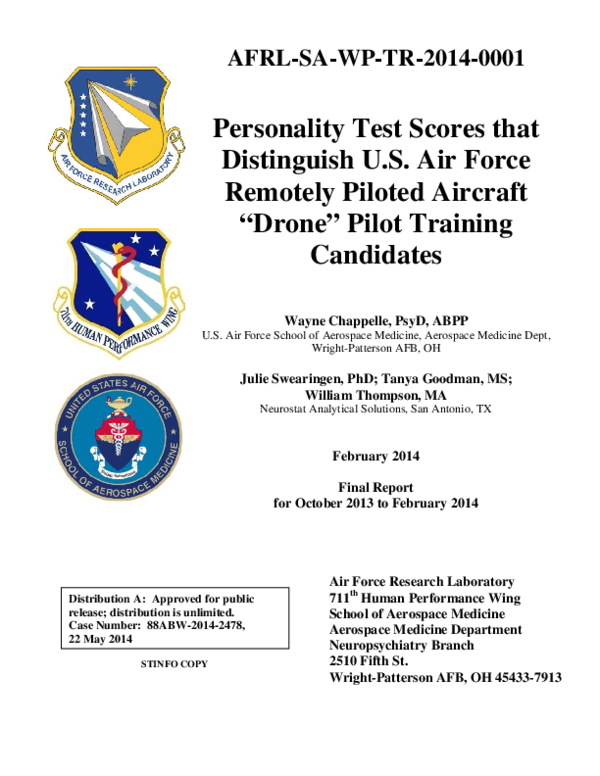 (PDF) Personality Test Scores that Distinguish U.S. Air Force Remotely ...