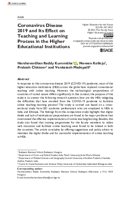 (PDF) Coronavirus Disease 2019 and Its Effect on Teaching and Learning ...