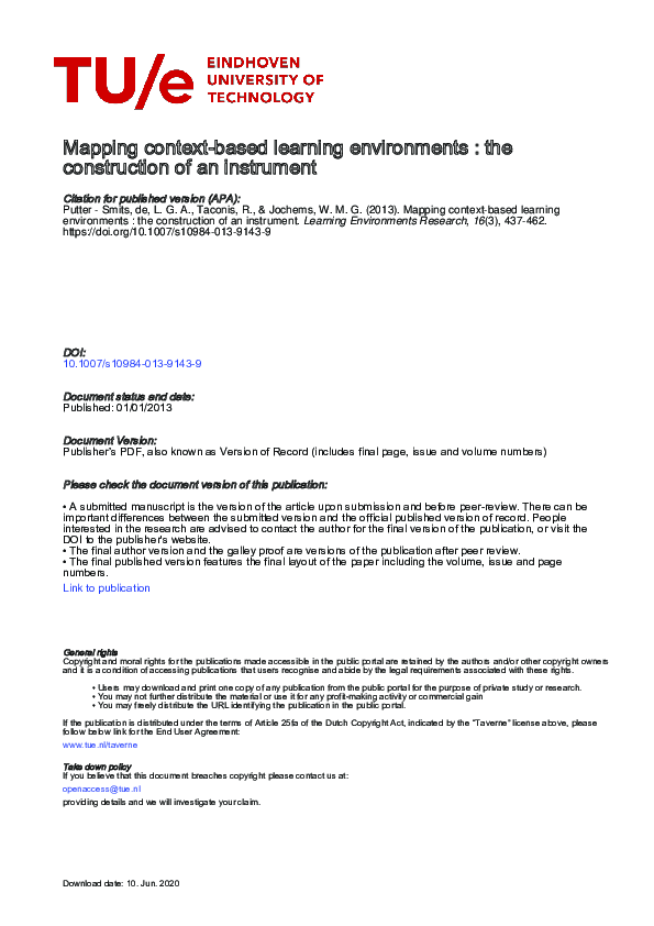 (PDF) Mapping context-based learning environments: The construction of ...
