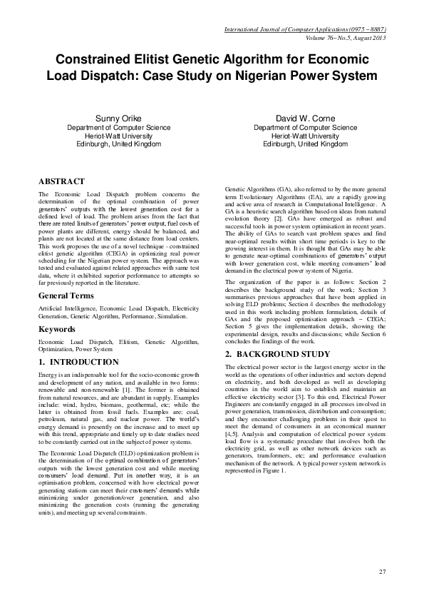 (PDF) Constrained Elitist Genetic Algorithm for Economic Load Dispatch ...