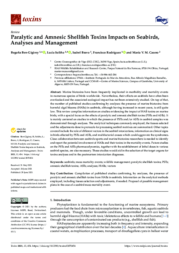 (PDF) Paralytic and Amnesic Shellfish Toxins Impacts on Seabirds ...