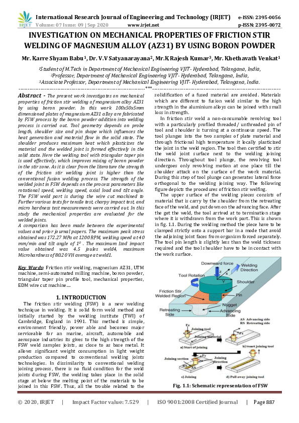 (PDF) IRJET- INVESTIGATION ON MECHANICAL PROPERTIES OF FRICTION STIR ...