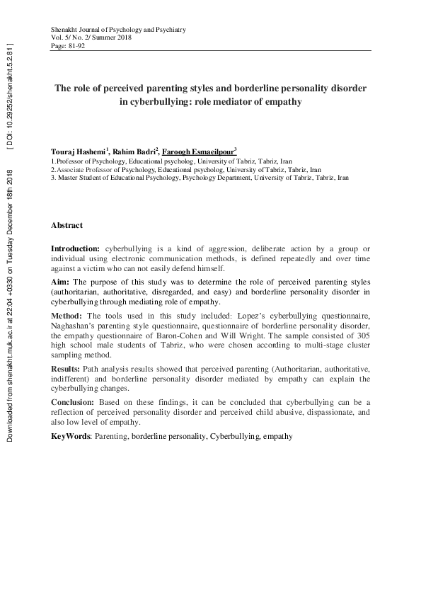 (PDF) The role of perceived parenting styles and borderline personality ...