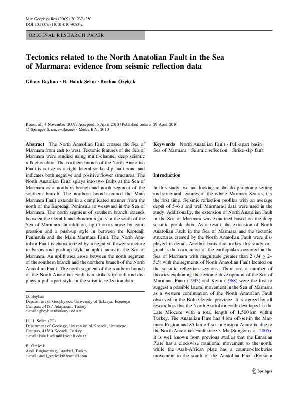 (PDF) Tectonics related to the North Anatolian Fault in the Sea of ...