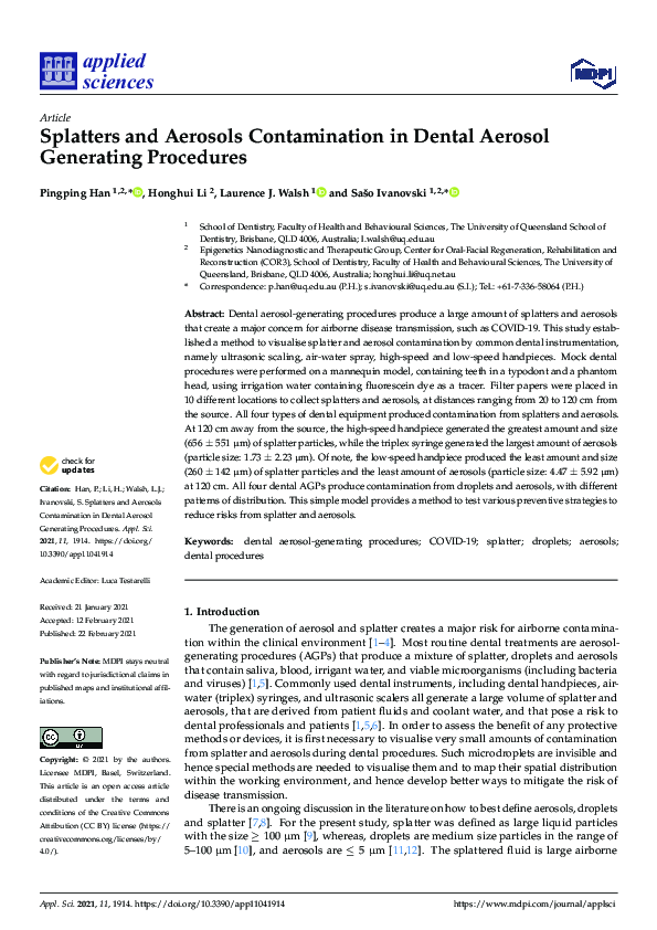 (PDF) Splatters and Aerosols Contamination in Dental Aerosol Generating
