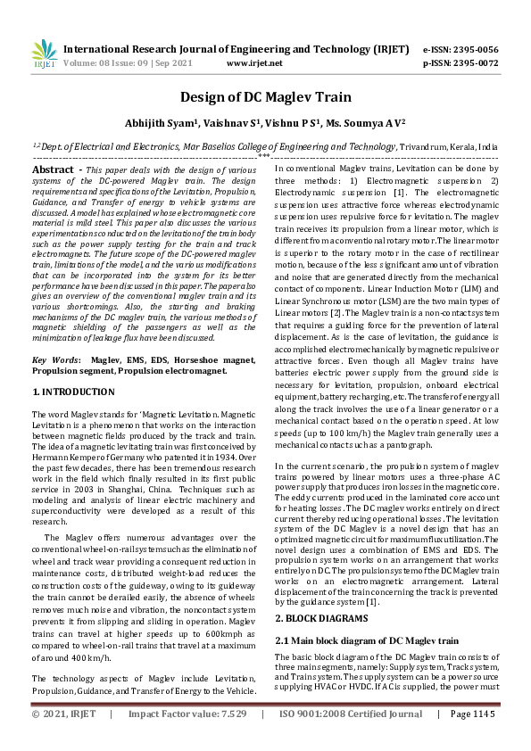 (PDF) IRJET- Design of DC Maglev Train