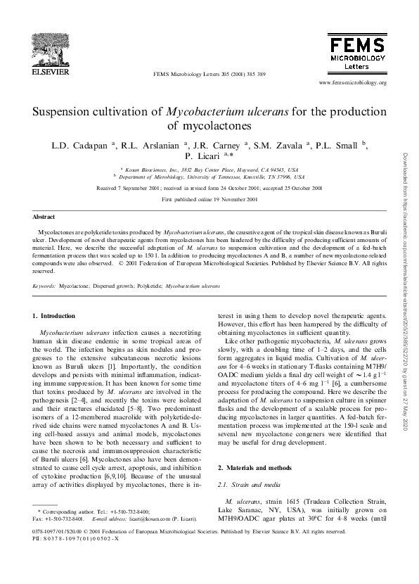  PDF Suspension Cultivation Of Mycobacterium Ulcerans For The 