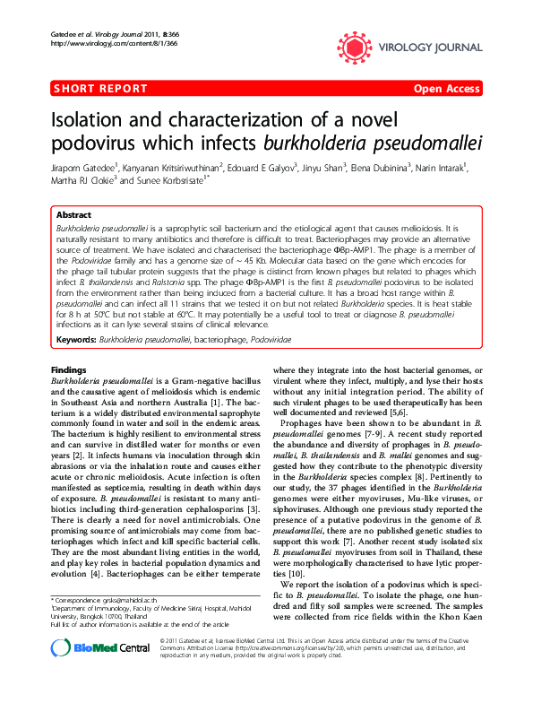 (PDF) Isolation and characterization of a novel podovirus which infects ...