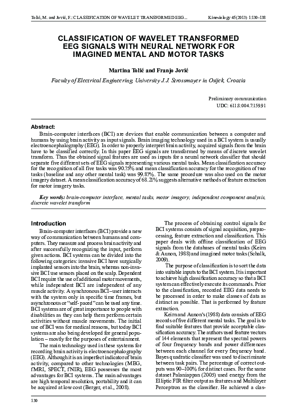 (PDF) Classification of Wavelet Transformed Eeg Signals with Neural ...
