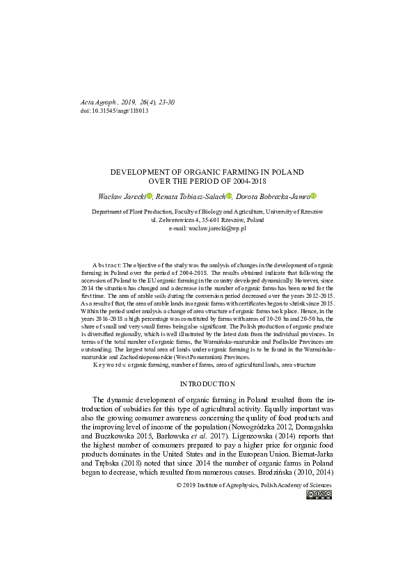 (PDF) Development of organic farming in Poland over the period of 2004-2018