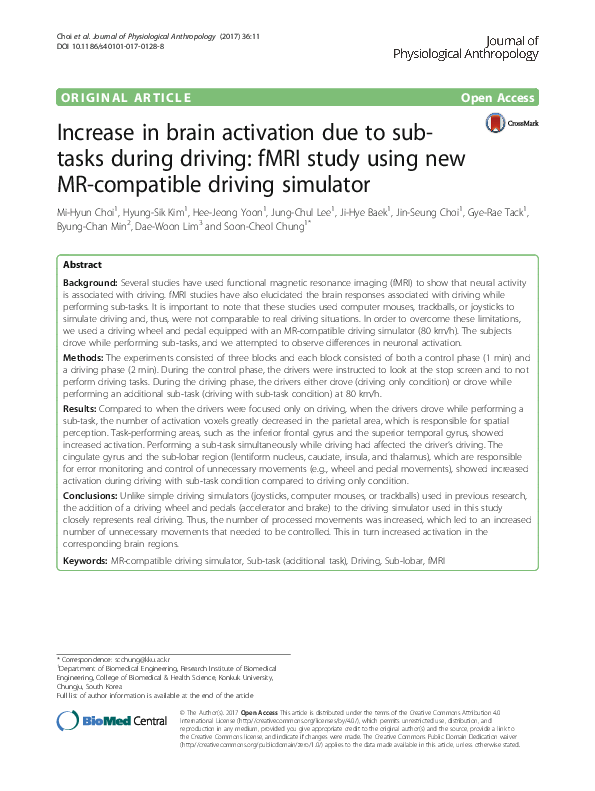 (PDF) fMRI Study of Brain Activation During Driving Sub-tasks
