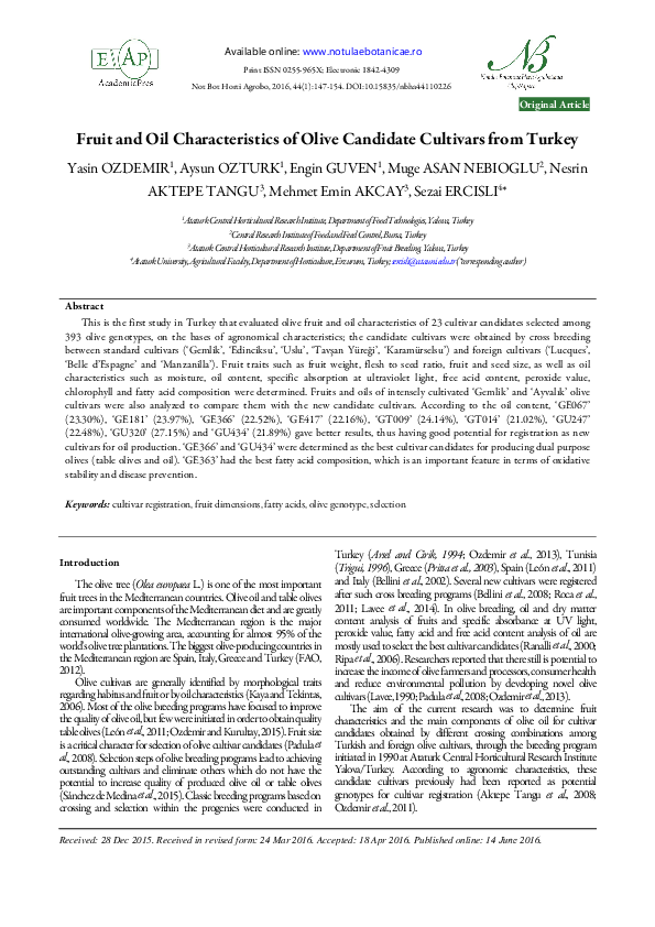 (PDF) Fruit and Oil Characteristics of Olive Candidate Cultivars from ...