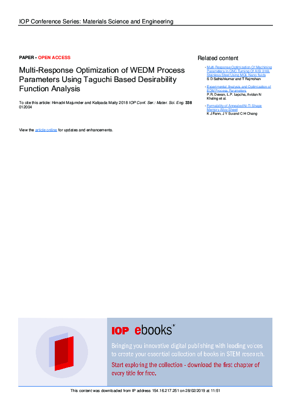(PDF) Multi-Response Optimization of WEDM Process Parameters Using ...