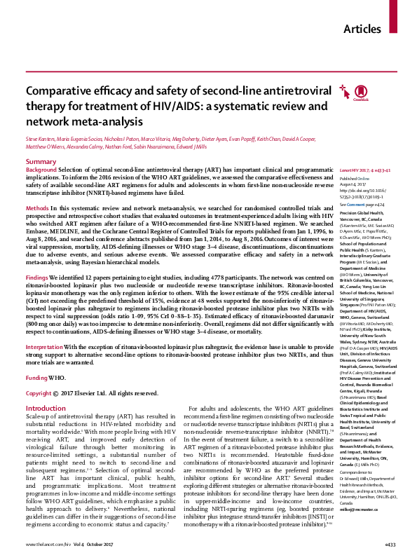 (PDF) Comparative efficacy and safety of second-line antiretroviral ...