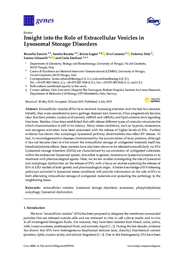 (PDF) Insight into the Role of Extracellular Vesicles in Lysosomal ...