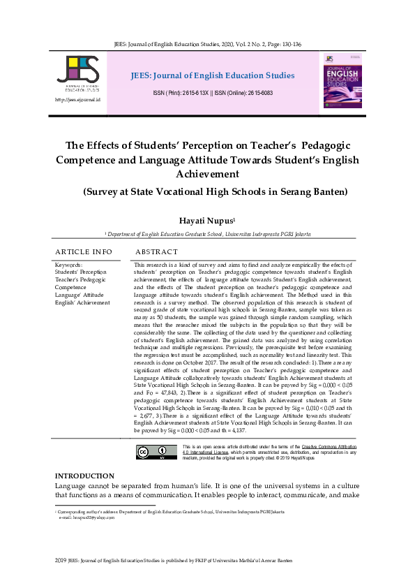 (PDF) The Effects of Students' Perception on Teacher’s Pedagogic ...