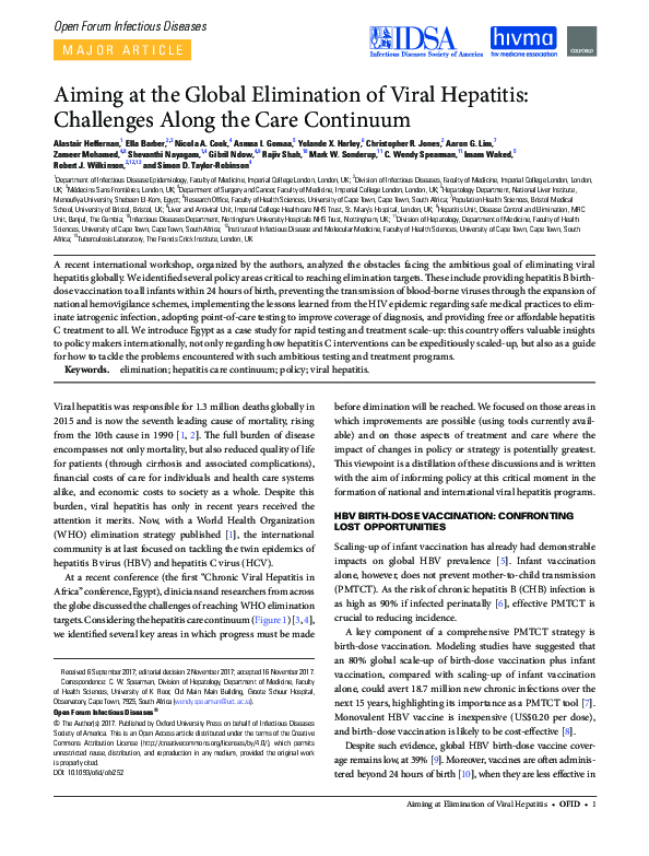 (PDF) Aiming at the Global Elimination of Viral Hepatitis: Challenges ...