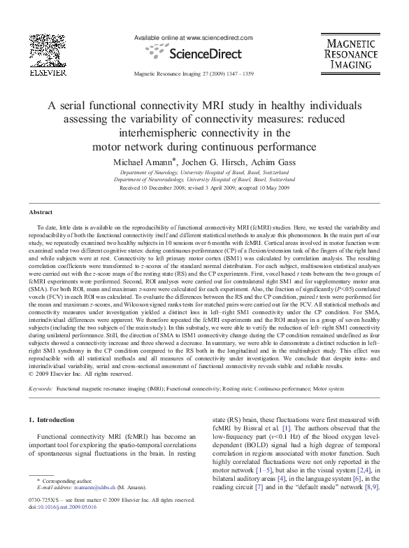 (PDF) A serial functional connectivity MRI study in healthy individuals ...