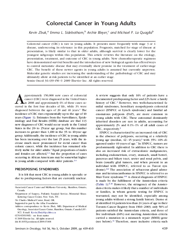(PDF) Colorectal Cancer in Young Adults