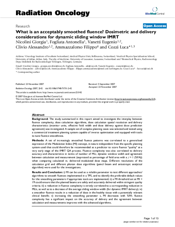 (PDF) What is an acceptably smoothed fluence? Dosimetric and delivery