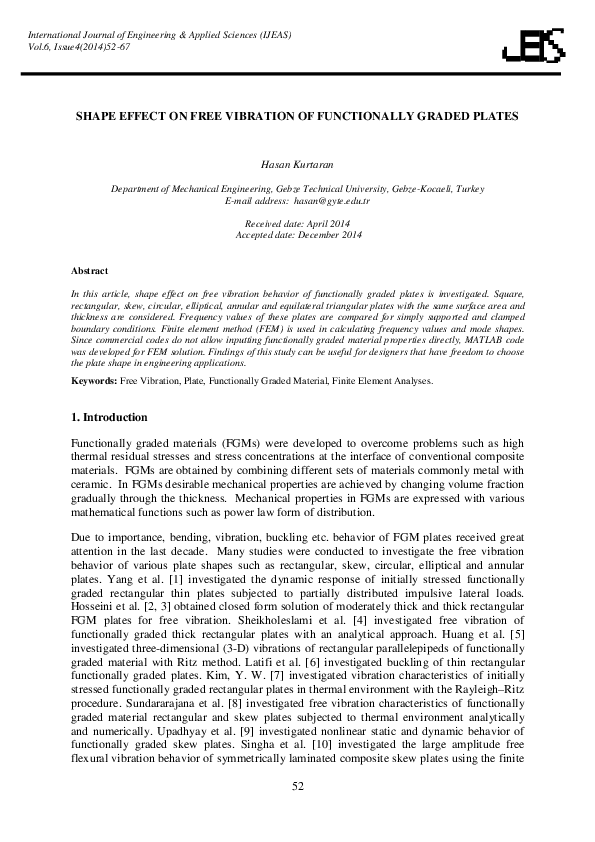 (PDF) Shape Effect on Free Vibration of Functionally Graded Plates