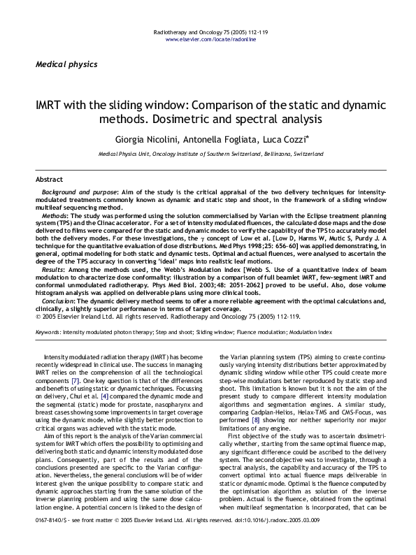 (PDF) IMRT with the sliding window Comparison of the static and