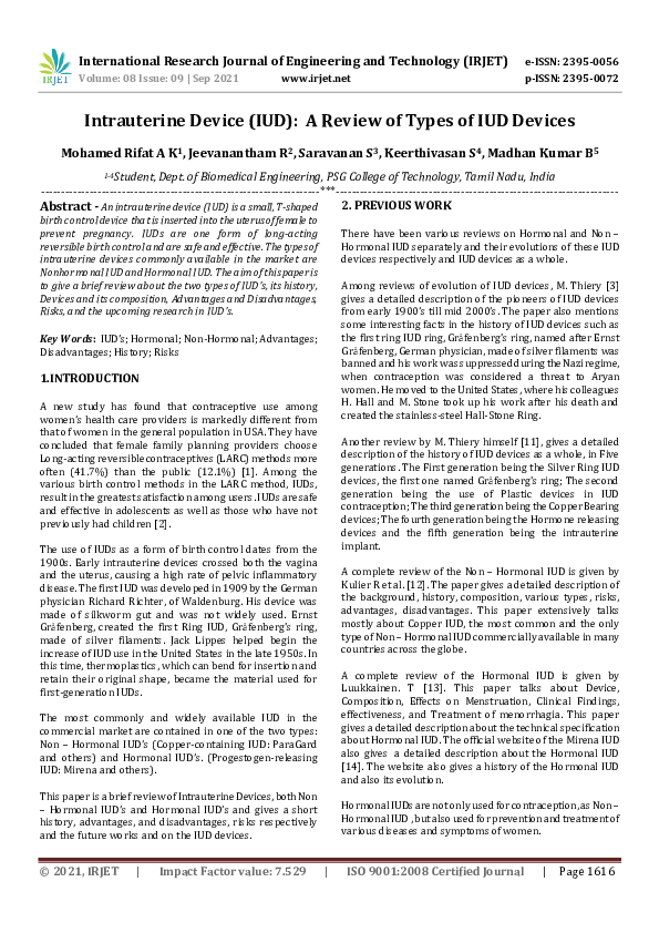 (PDF) IRJET- Intrauterine Device (IUD): A Review of Types of IUD Devices