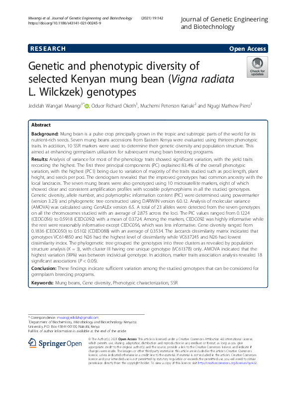 (PDF) Genetic and phenotypic diversity of selected Kenyan mung bean ...