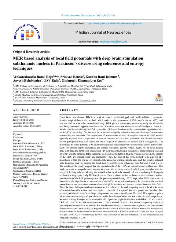 (PDF) MER based analysis of local field potentials with deep brain ...
