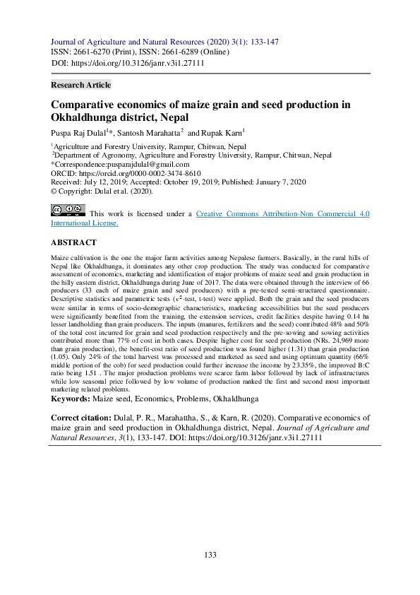 (PDF) Comparative economics of maize grain and seed production in ...
