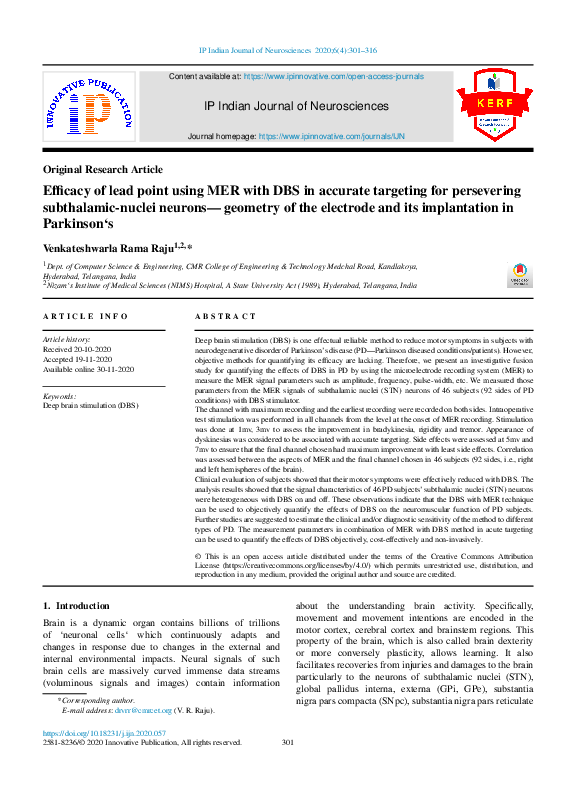 (PDF) Efficacy of lead point using MER with DBS in accurate targeting ...