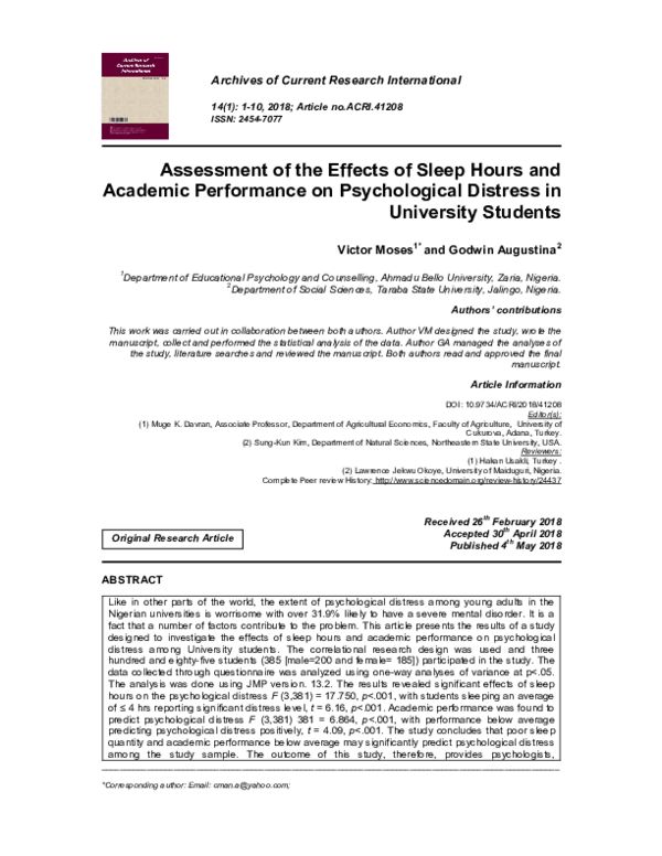 (PDF) Assessment of the Effects of Sleep Hours and Academic Performance ...