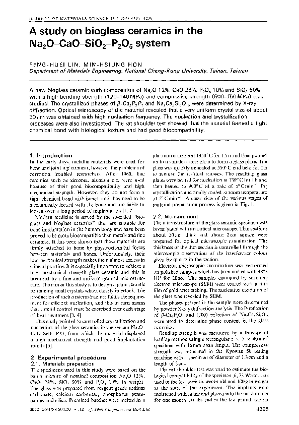 (PDF) A study on bioglass ceramics in the Na2O-CaO-SiO2-P2O5 system