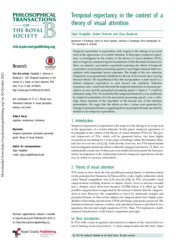 (PDF) Temporal expectancy in the context of a theory of visual attention