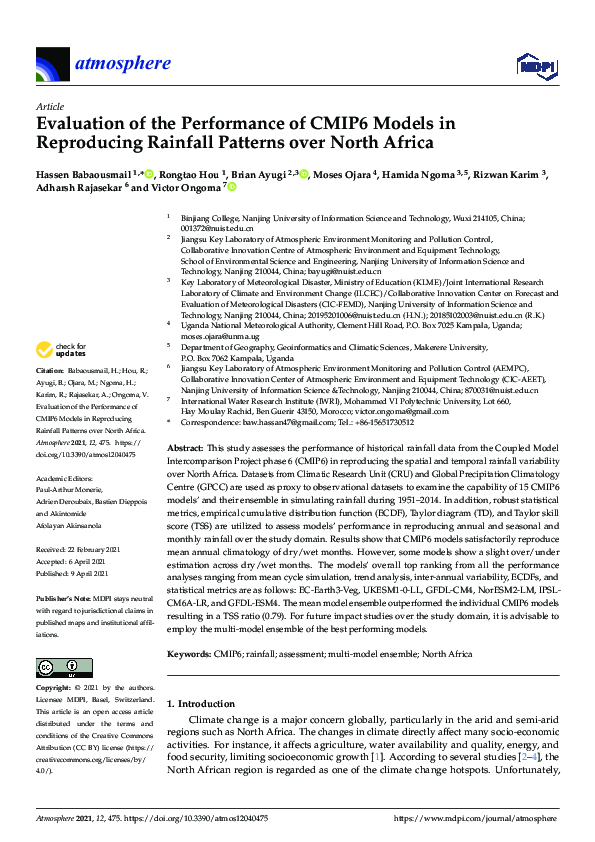 (PDF) Evaluation of the Performance of CMIP6 Models in Reproducing ...