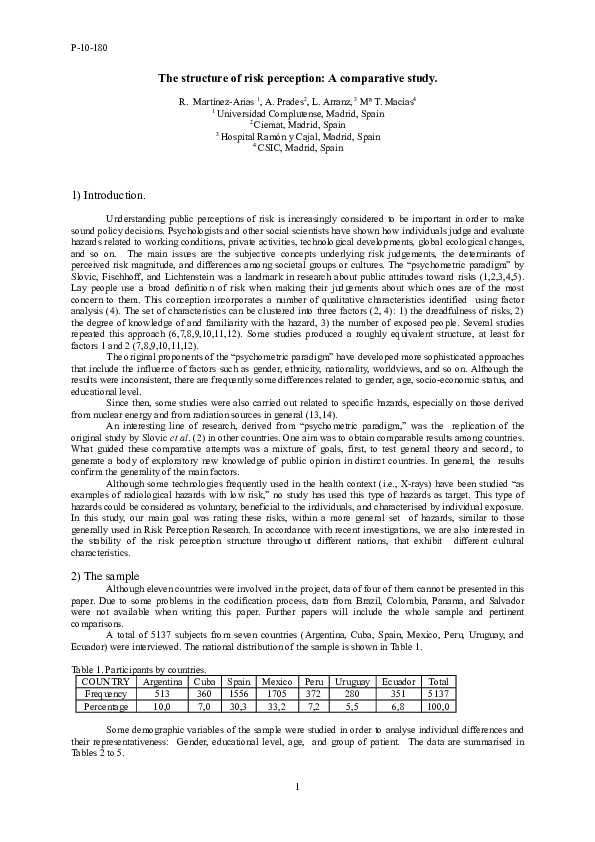 (PDF) The structure of risk perception: A comparative study
