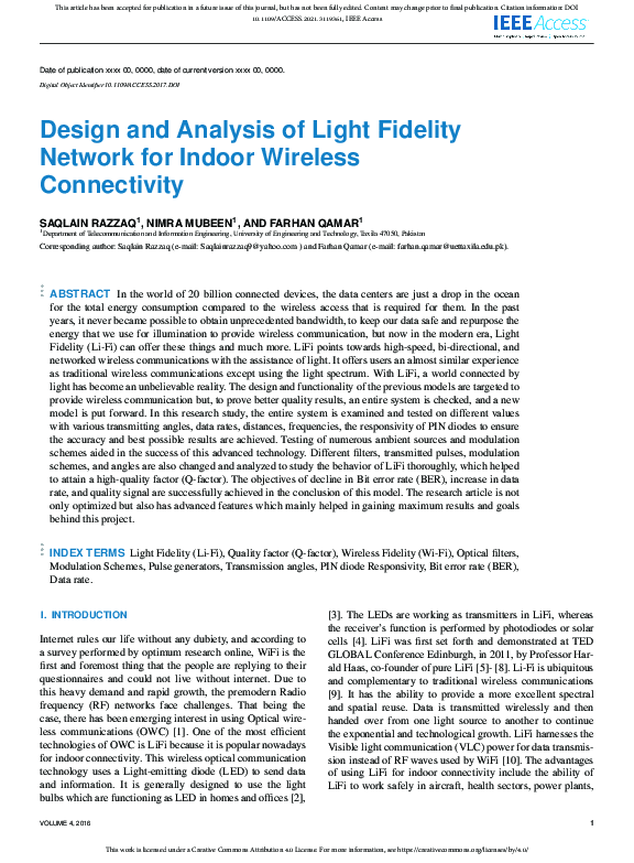 (PDF) Design and Analysis of Light Fidelity Network for Indoor Wireless ...