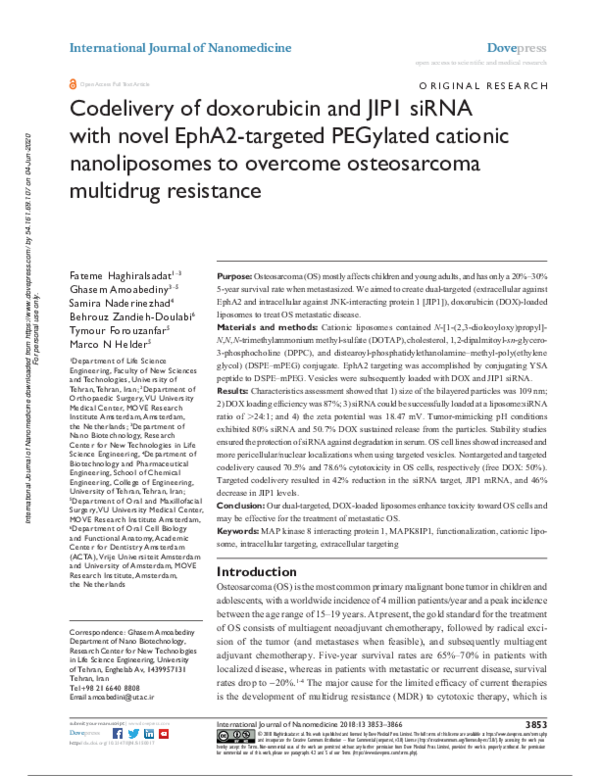 (PDF) Codelivery of doxorubicin and JIP1 siRNA with novel EphA2 ...